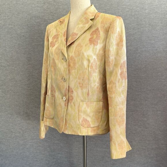 Bernard Zins Floral Linen Silk Jacket Size 10 Old Money Blazer Made in France - Picture 3 of 15